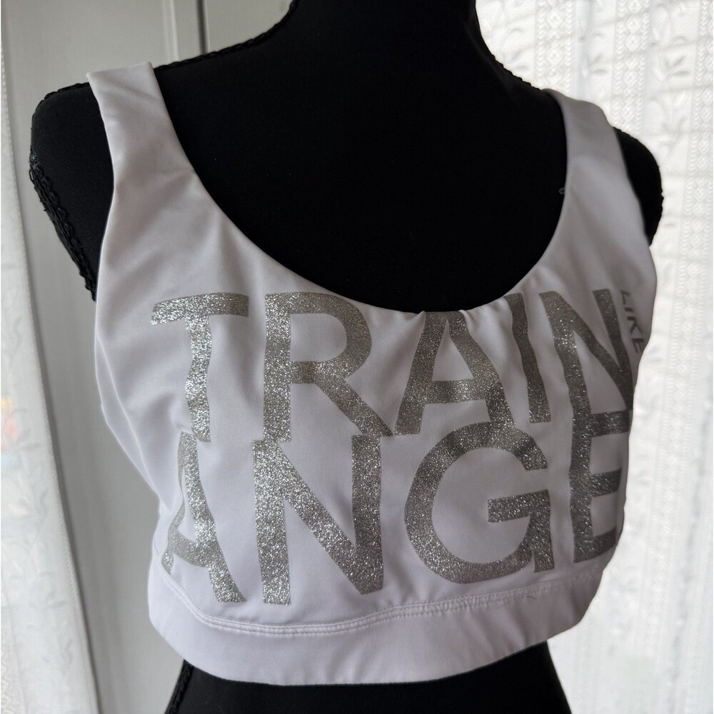 Victoria’s Secret “The Player” SZ XL  White Racerback Sport Bra Train Angel Logo